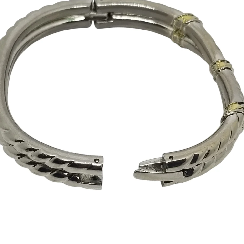 VINTAGE SILVERTONE CABLE ROPE DESIGN HINGED STATEMENT BRACELET